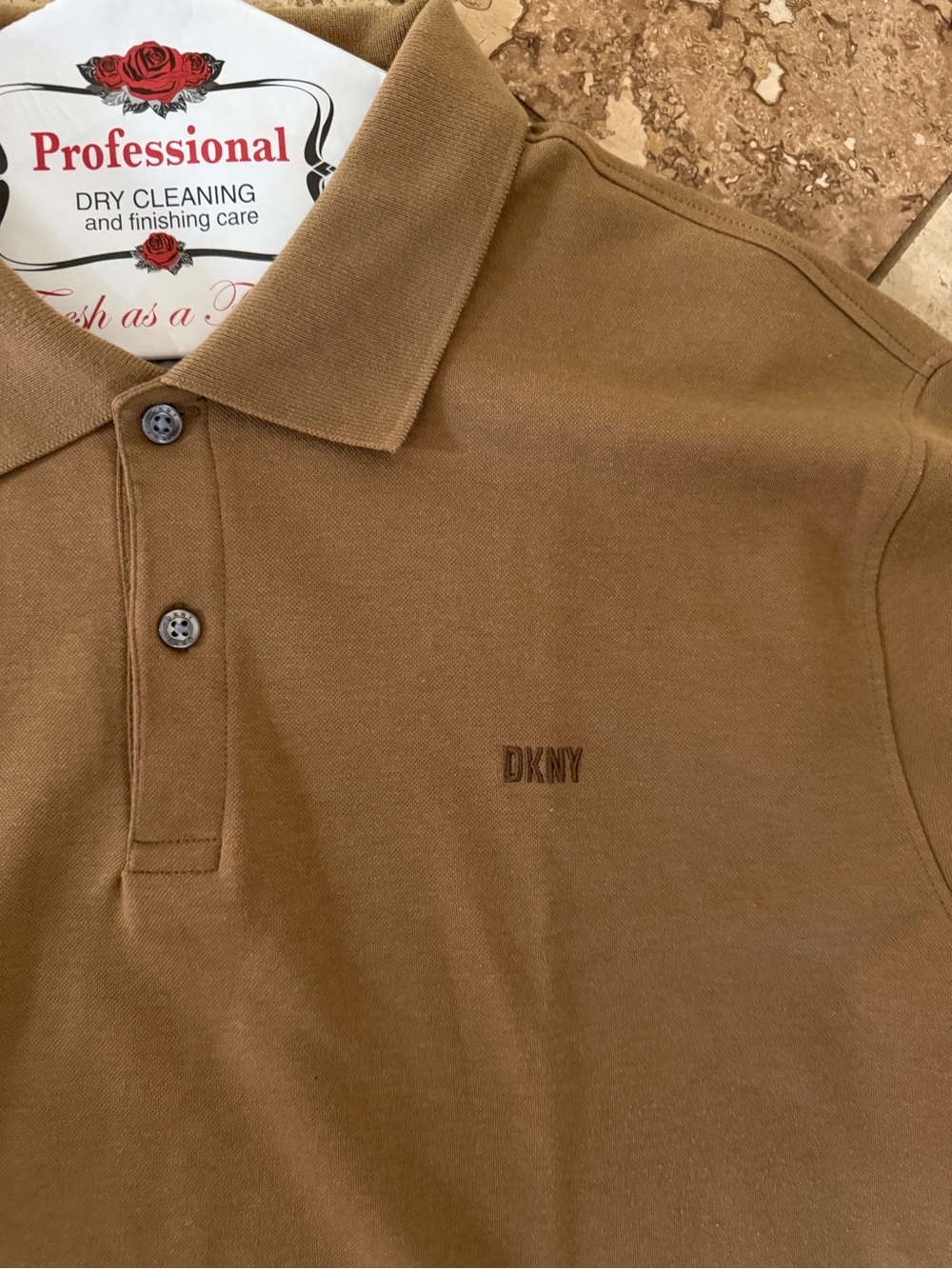 DKNY Men's Brown Polo Shirt with Embroidered Logo